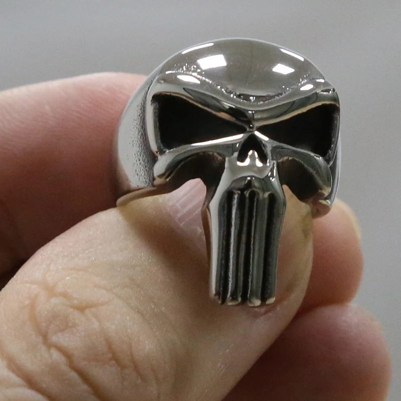 Polished Stainless Steel Punisher Skull Men's Ring - Punk Biker Style Jewelry Gift