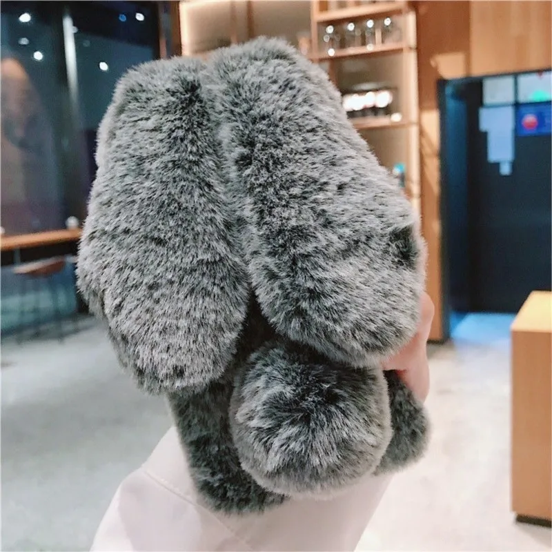 Plush Bunny Fur 3D Phone Case - Fluffy Cute Rabbit Design Silicone Cover