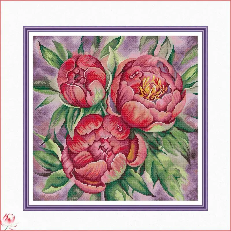 

Joy Sunday Peony Cross Stitch Flowers Pattern Sewing Kit 14CT 11CT White Canvas Fabric Set DMC Embroidery Thread Home Decor Gift