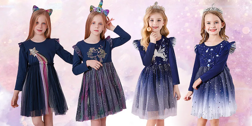 Kids Autumn Winter Dresses for Girls Star Sequins Princess Dress Girl Long Sleeve Party Vestidos Girls Dress Children Clothing black family matching outfits