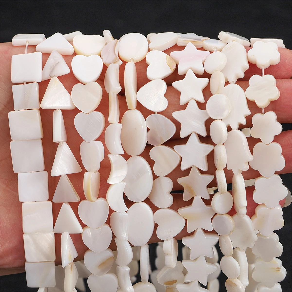 Natürliche Weiß Shell Perlen Mutter der Perle Liebe Herz Kreuz Stern Mond Runde Spacer Perlen Für Schmuck Machen DIY Armband handmade – Detail 1