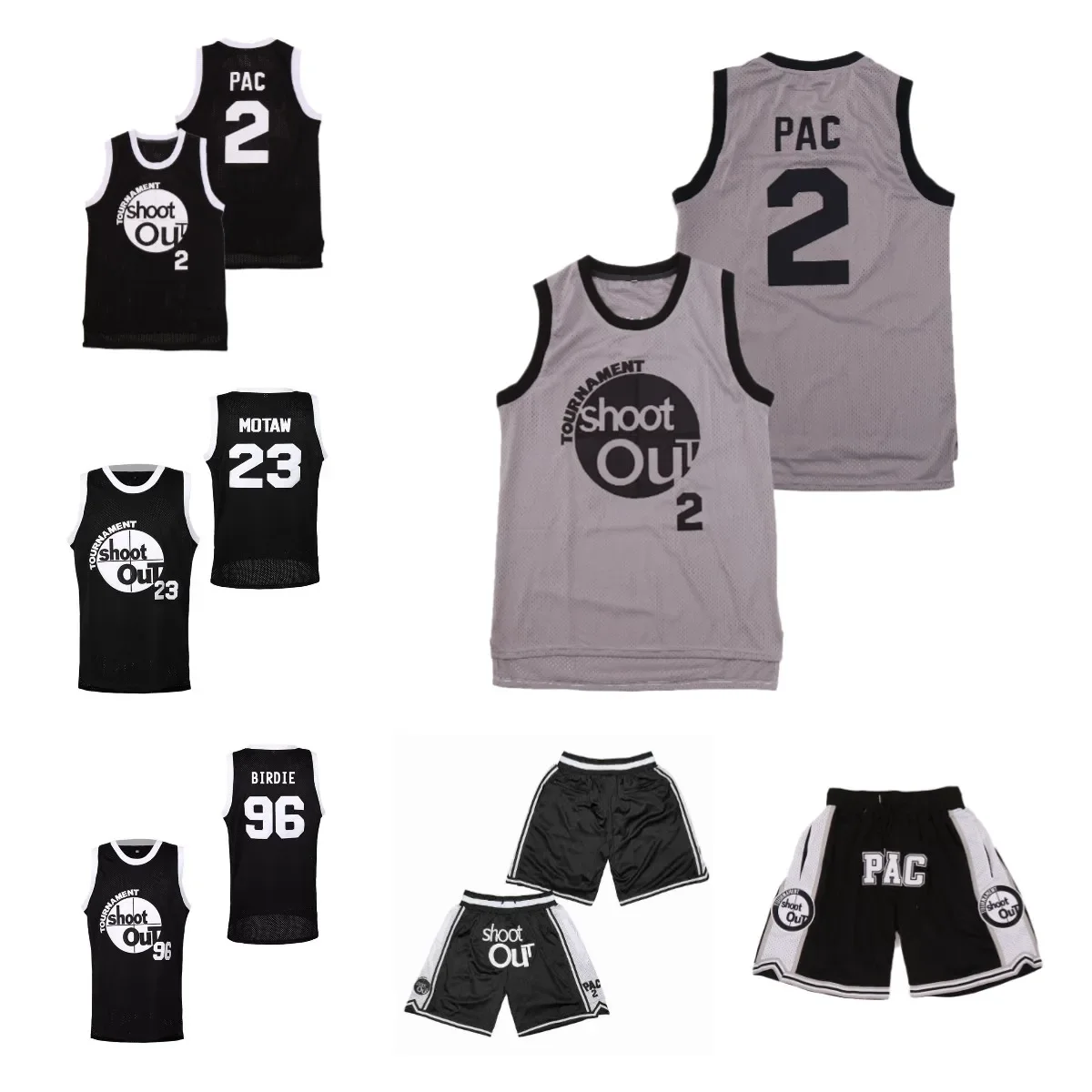 Basketball Jerseys shorts Tournament Shoot Out Birdmen 2 PAC 23 MOTAW 96 BIRDIE Sewing Embroidery Sports Outdoor Black Grey New