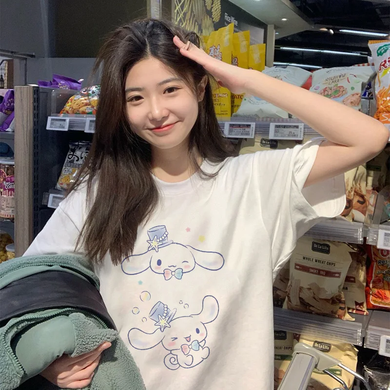 

Sanrio Cotton Y2K Women T-shirts Cinnamoroll Tee Shirt Anime Tops Kawaii Cartoons Casual Clothes Couple Streetwear Short Sleeve