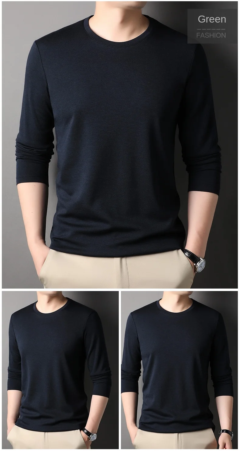 Lana di alta qualità 4,7% New Fashion Luxury Brand Maglietta da uomo Girocollo Tinta unita Morbida manica lunga Top Abbigliamento casual da uomo_voghion.com