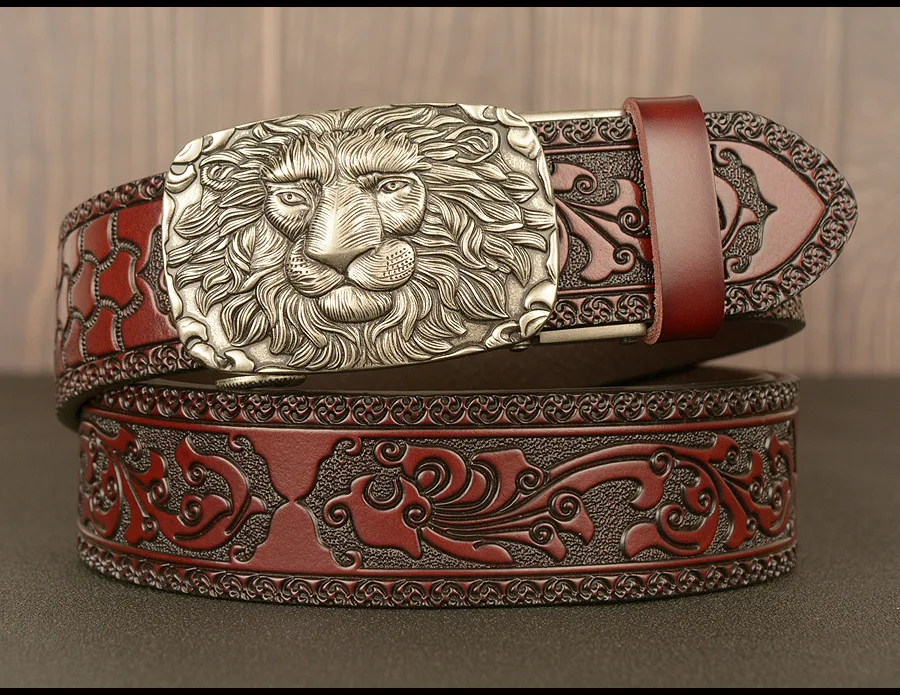 SupSindy Männer Echtes Leder Gürtel Luxus Gold Löwe Metall Automatische Schnalle Rindsleder Gürtel für Männer Jeans Bund Männlich Strap Schwarz – Detail 25