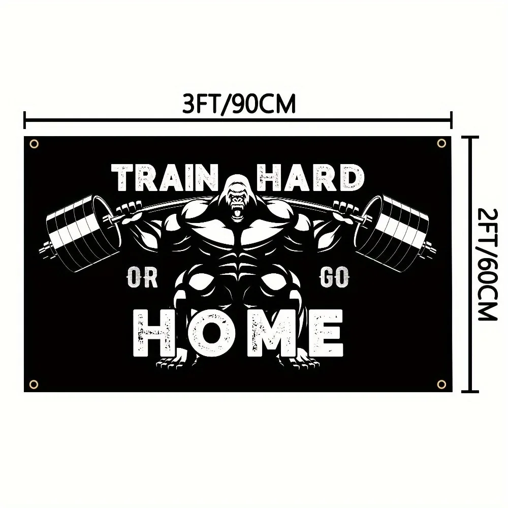 Gorilla Weightlifting Motivational Banner with Train Hard or Go Home Text - Gym Wall Decor with Grommets