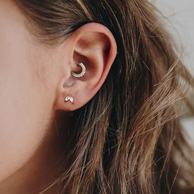 ROXI 925 Sterling Silver Crystals Earrings Hoops For Women Round Nose ring Puncture Cartilage Ear nail Earring Fine Jewelry Gift nose piercings