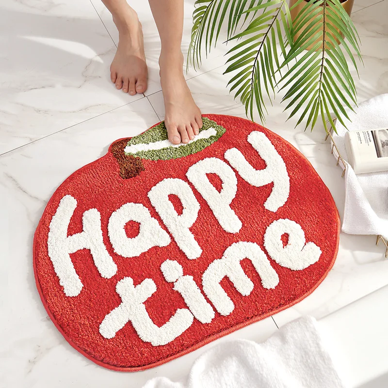 Peach Apple Lemon Bath Mat Flocking Microfiber Bathroom Rug Non slip