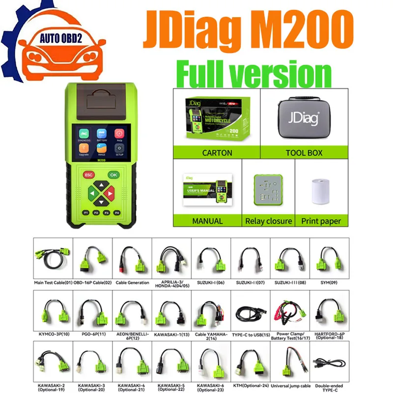 

2023 NEW JDiag M200 3in1 Motorcycle Diagnostic Scanner+Battery Tester+Automotive Testing For BMW/Yamaha/Kawasaki/Suzuki