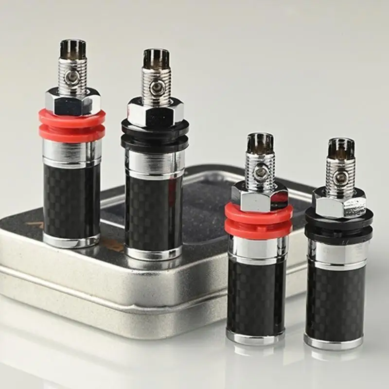 652F 블랙 및 레드 파워 앰프 오디오 바나나 잭 소켓 커넥터 탄소 섬유 구리 로듐 도금 Hifi 스피커 터미널