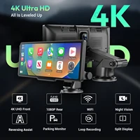 4K 10,26" Écran Tactile Caméra de Tableau de Bord Voiture Apple CarPlay Android Auto Sans Fil Double Objectif Enregistreur Vidéo Dash Cam DVR Pour ISO Android 4