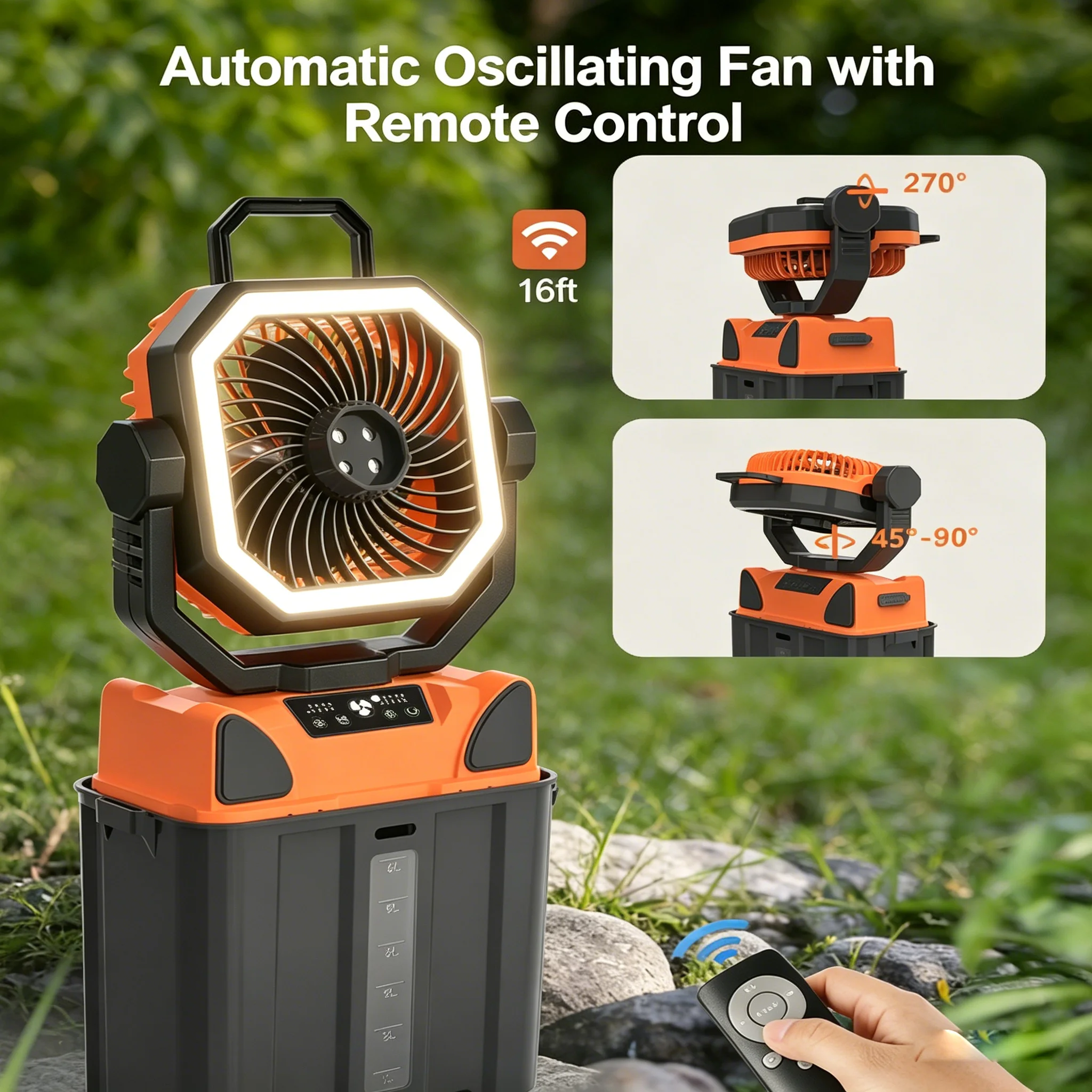 Ventilateur de camping portable 30000 mAh avec pulvérisation d'eau à 4 buses, autonomie complète de 6 heures – Ventilateur de camping électrique extérieur avec réservoir d'eau de 6 L 4