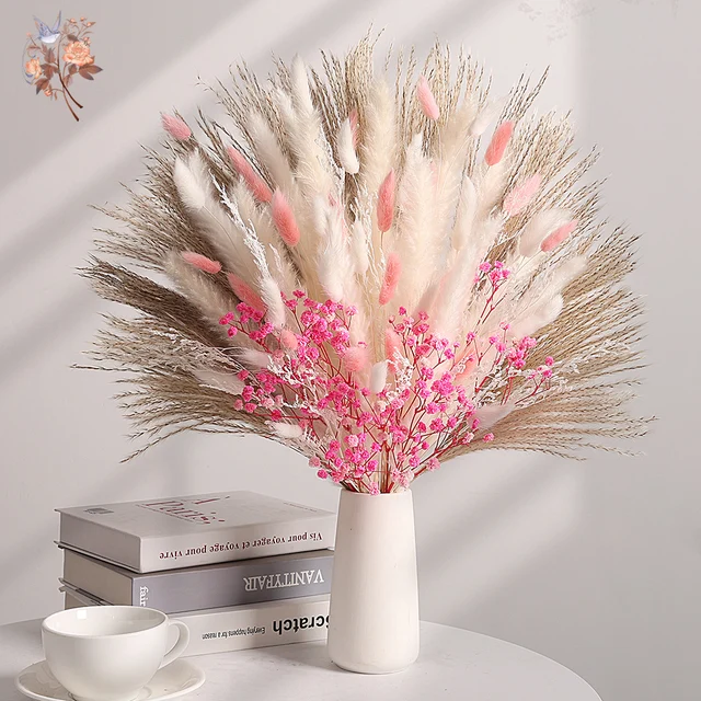 78Pcs Pink Eternal Pampas Grass Flower Bouquet