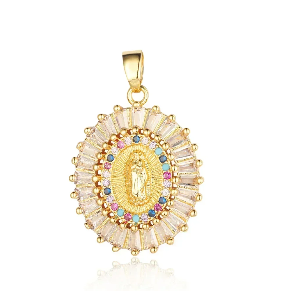 3pcs/Lot Religious Cross Jesus Goddess Copper Cubic Zircon Pendant The Female Lady Virgin Mary Charms Necklace Earring Making 5