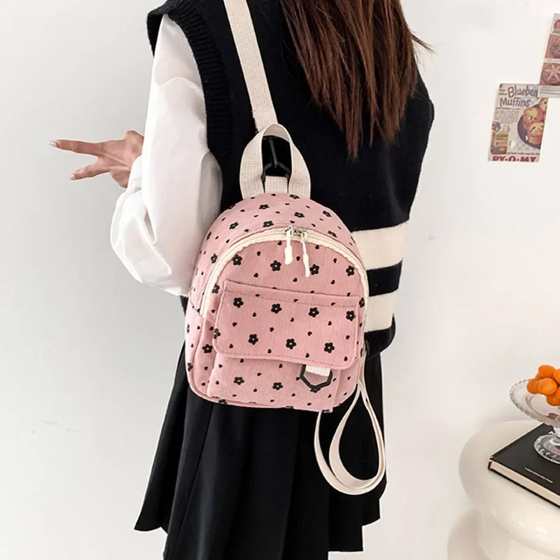 Cute Flower Print Baby Backpacks Lightweight Corduroy Mini Schoolbag for Kids Boy Girl Fashion Floral Children Shoulder Bags 1