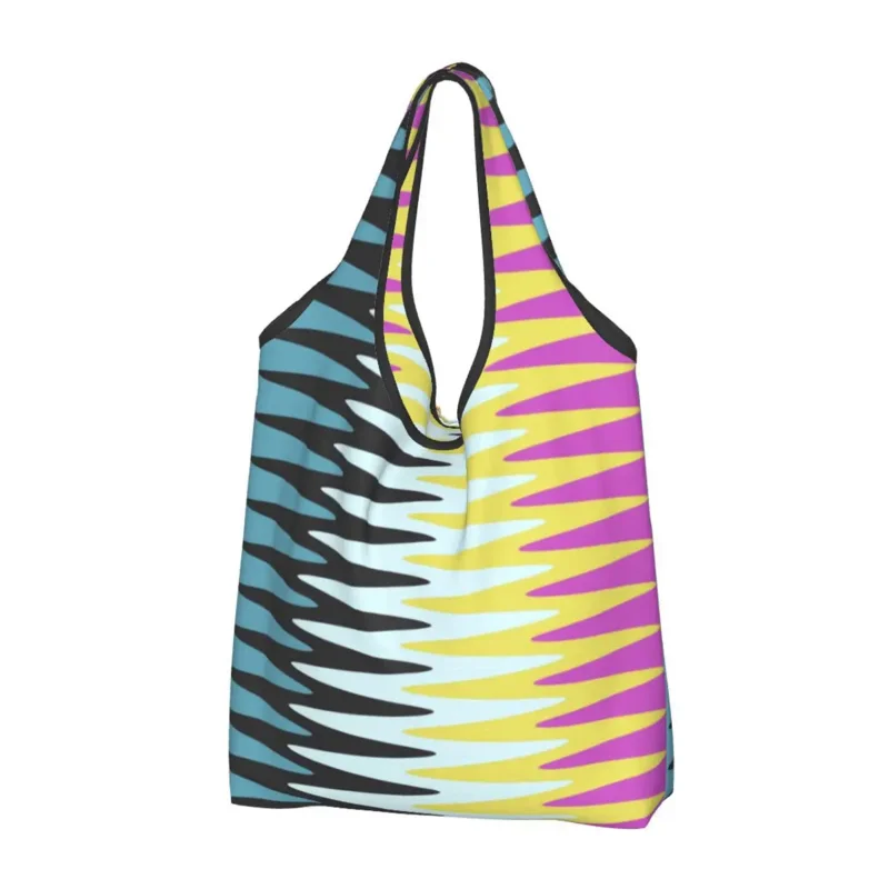 

Custom Colorful Zig Zag Zigzag Shopping Women Portable Large Capacity Grocery Boho Multicolor Tote Shopper Bags