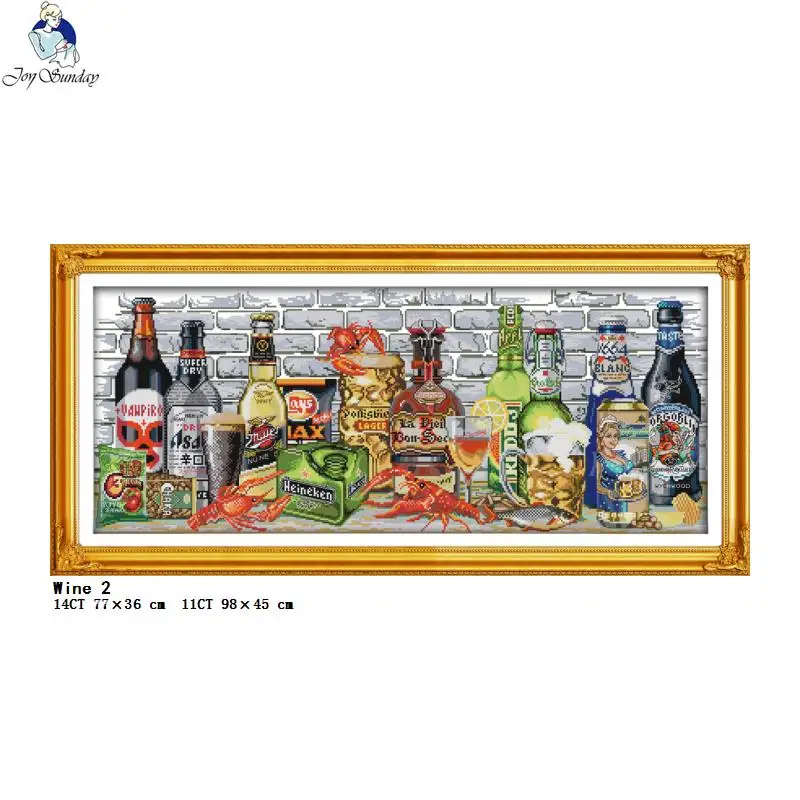 Wine and Bottle Collection Printed Cross Stitch Kits 14CT 11CT Count Canvas Fabric Needlework Embroidery DIY Home Kitchen Decor