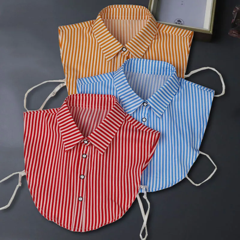 

New Stripe Lapel Fake Collar Shirt Women Detachable Collars For Women False Collar Woman Removable False Blouse Nep Kraagie Tie