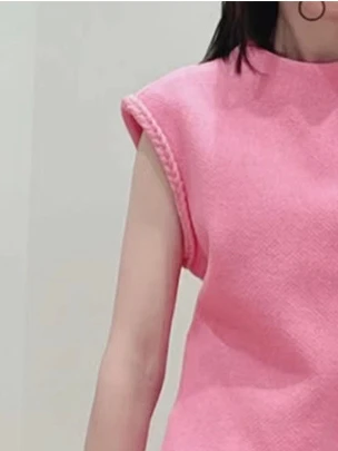 

Women's Pink Round Neck new in dresses Korean Fashion Pocket Sleeveless Elegant Slim Dress Party Night