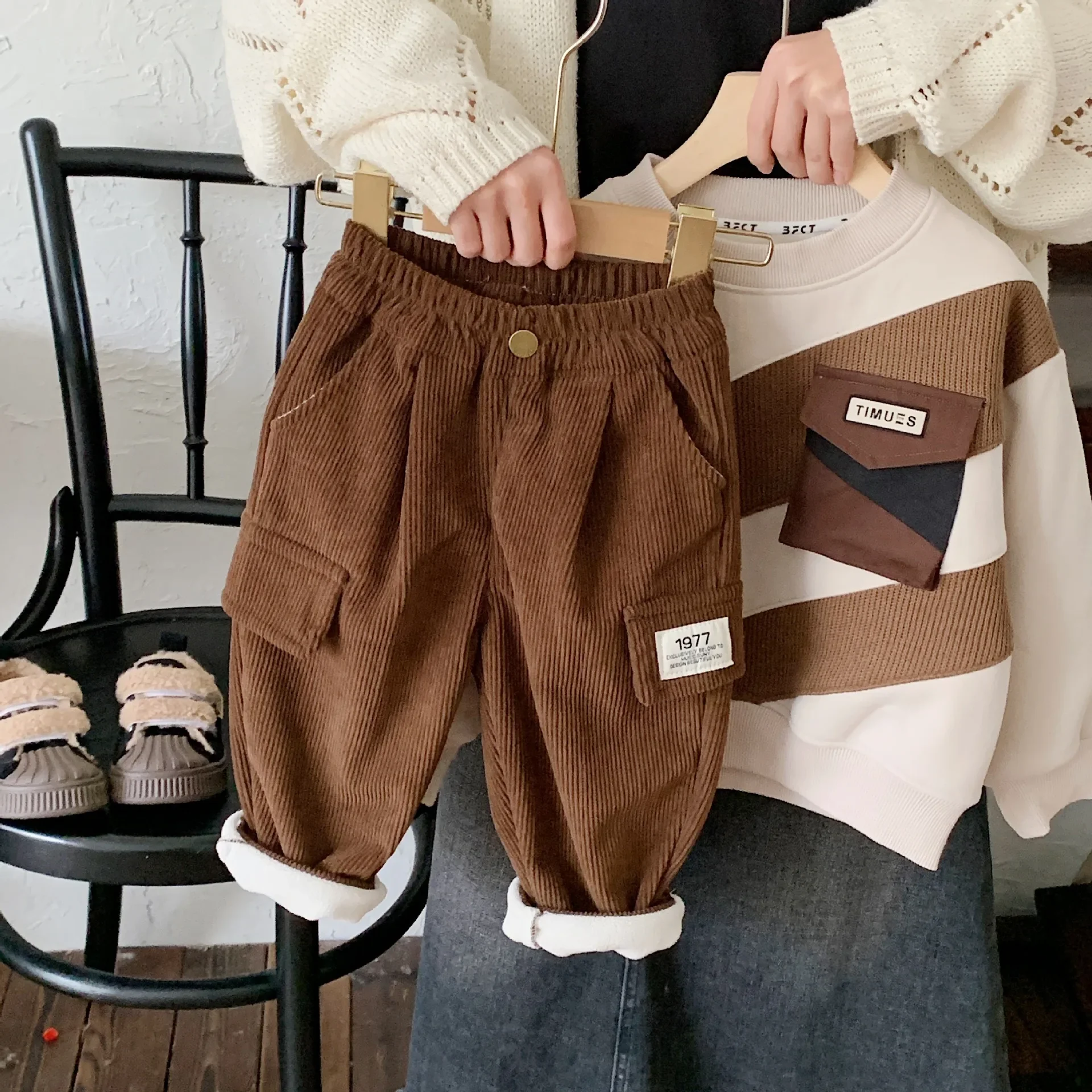 

Boys Pant Children Fleece Casual Pants 2023 Winter New Children Wear Boys Korean Style Straight Pants Baby Thick Warm Pants