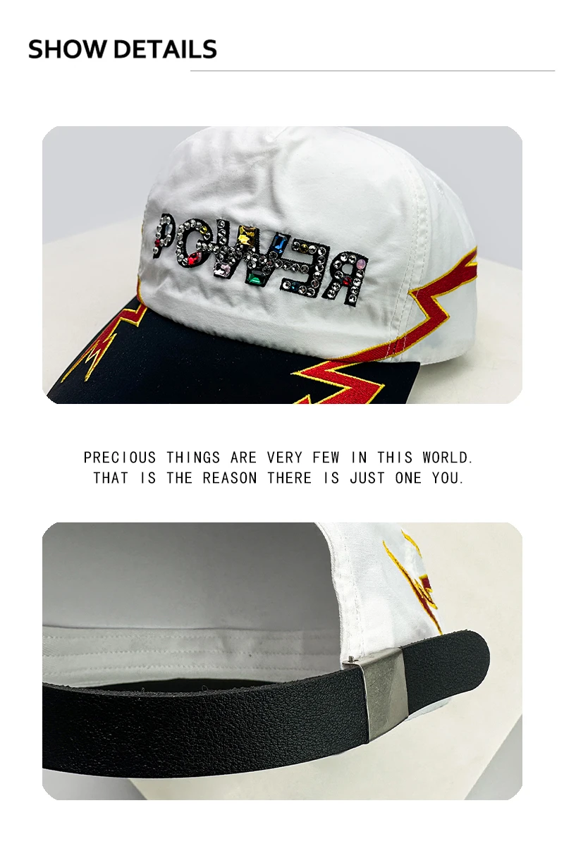 New Unisex Flash Diamond Letters Lightning Embroidery Baseball Hats Breathable Personal Sunshade Peaked Caps Versatile Fashion