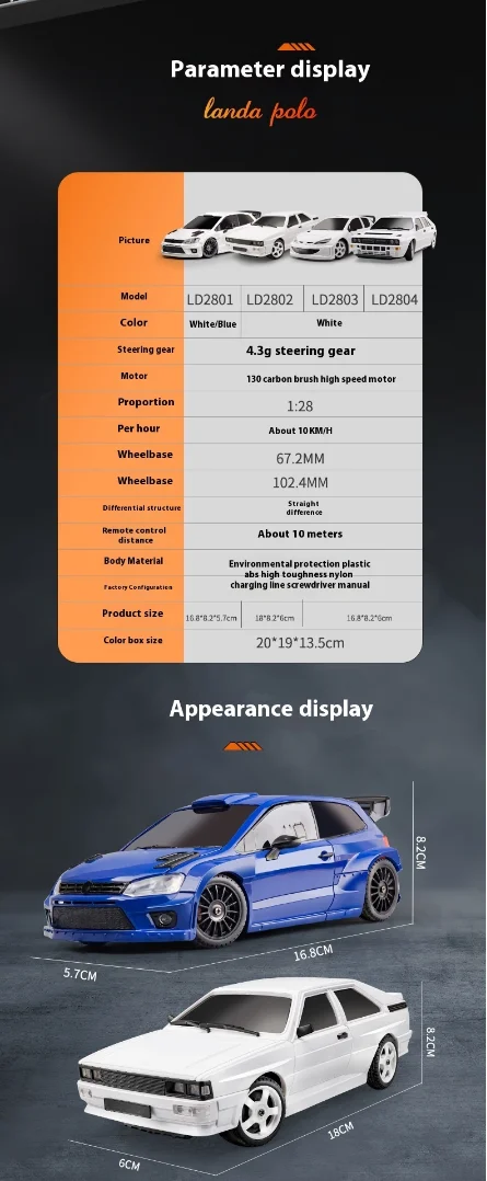 RC Drift Auto 1/28 LDRC LD2802 2803 2804 4WD 2,4G RC Auto ESC Servo RC Rennfahrzeug Motorschutz Nylonrahmen RTR Modell Spielzeug – Detail 12