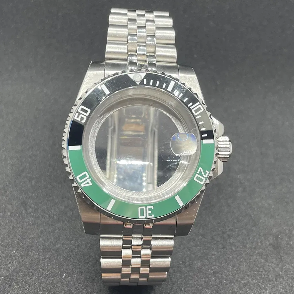 Elegant 40MM Stainless Steel Watch Case with Solid Bracelet and Glide Lock Clasp