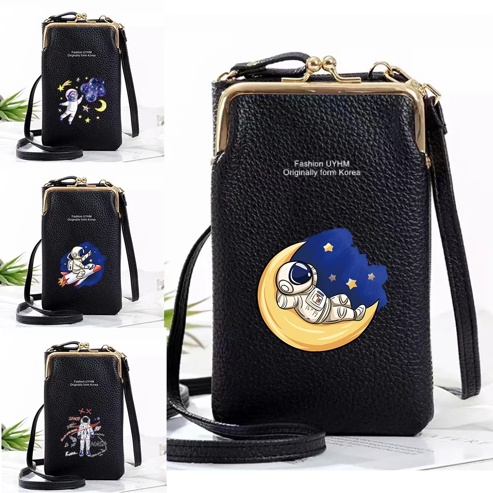 Women's Messenger Bag Shoulder Mobile Phone Bags Small PU Leather Crossbody Wallet Ladies Card Holder Coin Purse Astronaut Print