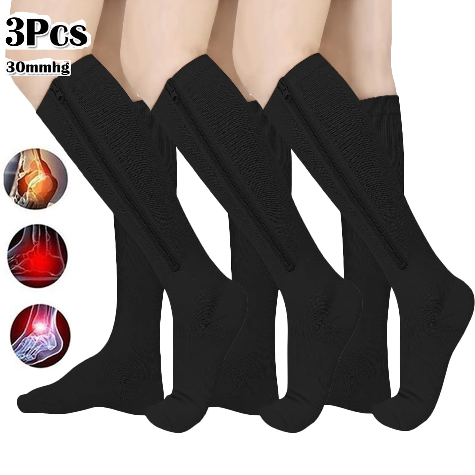 

TANABATA, 3 пары, Носки компрессионные на молнии для мужчин и женщин, Медицинские носки от варикозного расширения вен, на молнии