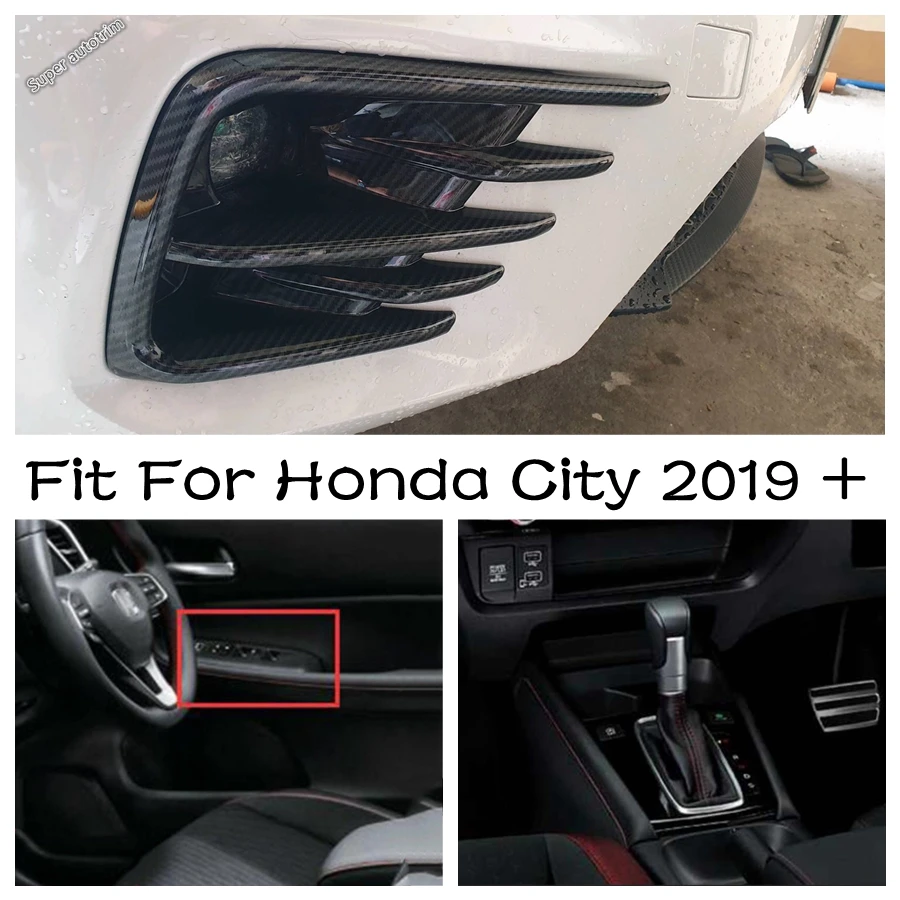 

Аксессуары с узором из углеродного волокна для Honda City 2019-2021, передняя противотуманная фара, стеклоподъемник, панель переключения передач, коробка переключения передач, крышка, отделка