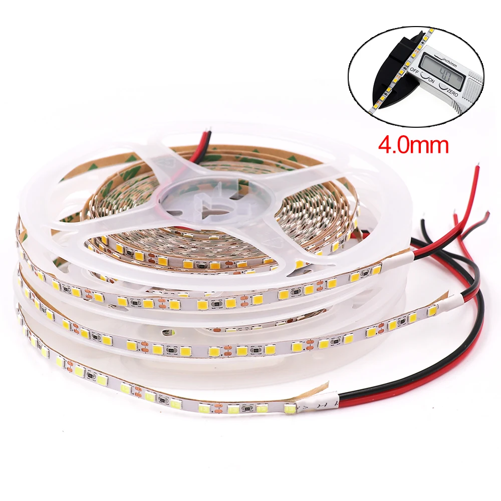 

Narrow PCB 4MM LED Strip 12V SMD 2835 120leds/m Flexible Ribbon Rope LED Tape Light for Home Decoration 5m