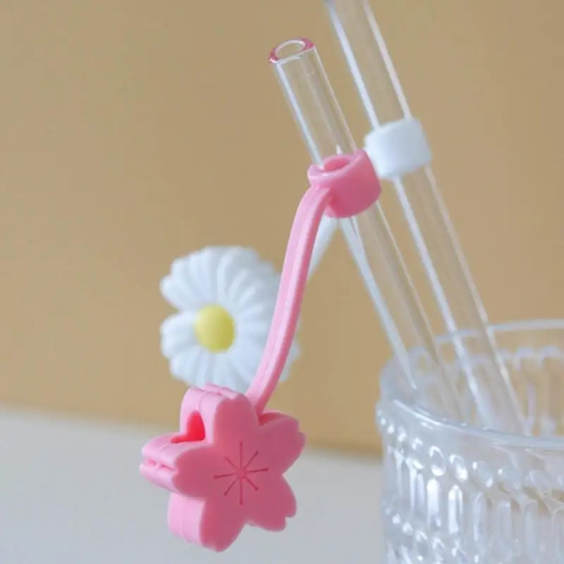 5/1pcs Cute Flower Straw Cover Silicone Straw Tips Drinking Dust Cap  Reusable Splash Proof Plugs