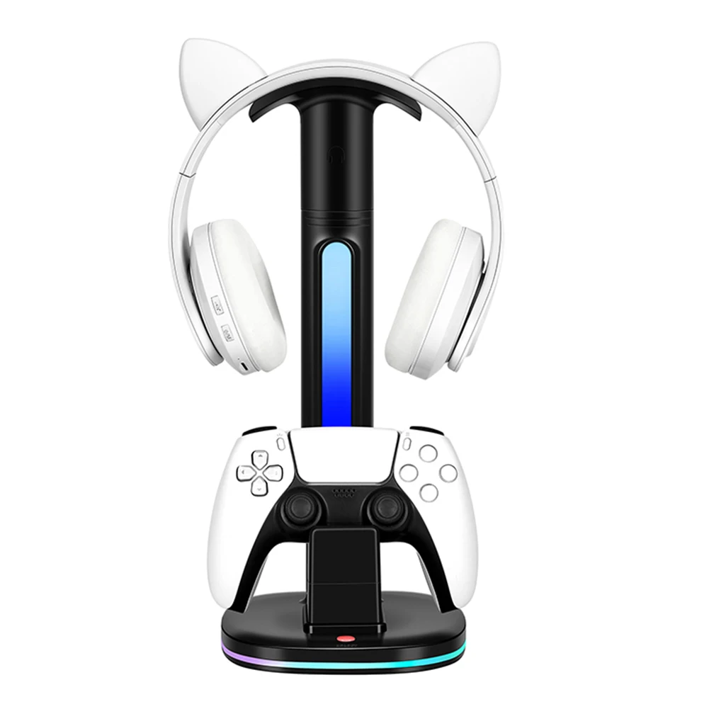 Station de charge PS5 avec support Casque, porte téléphone et lumière RGB