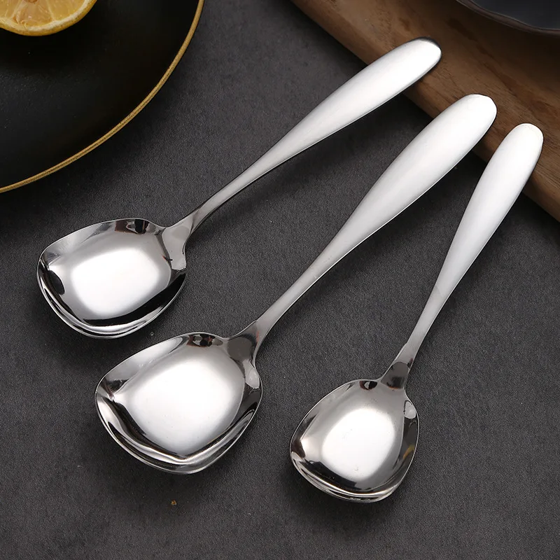 Thickened 304 Stainless Steel Soup Spoon 3 Sizes Square Head Flat