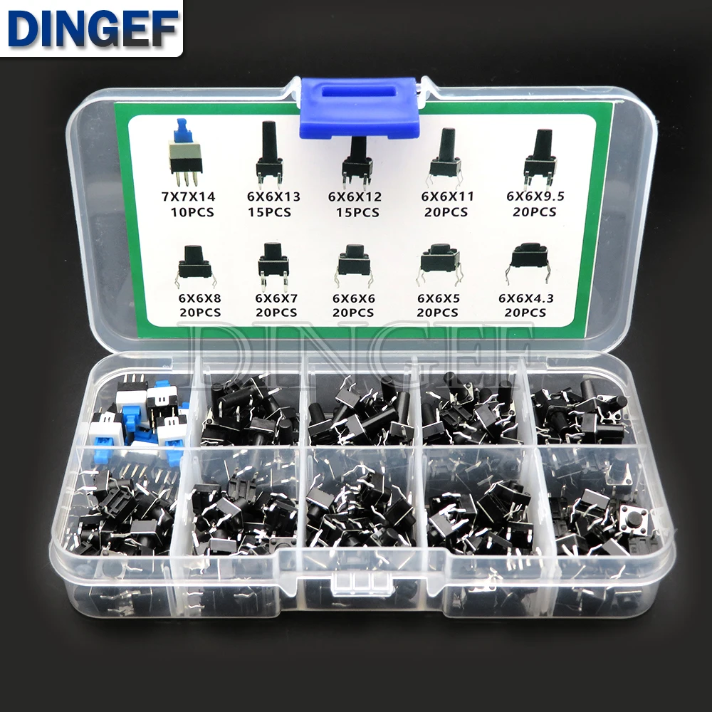 Push Tact Switch 100/180/200PCS 6x6mm Micro Push Tact Switch Kit 6x6 Mini Tactile Toggle Touch Button PCB Momentary 4pin Pushbutton