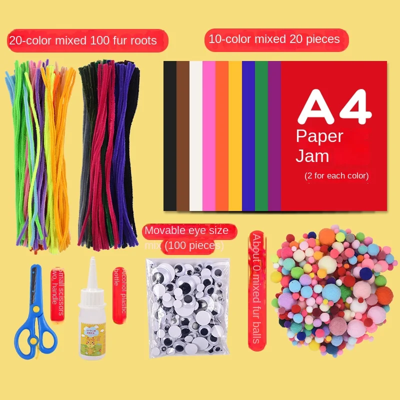 Root Twist Stick Imitation Velvet Flower Kindergarten Color Pompons Hair Ball Diy Material Kit Children