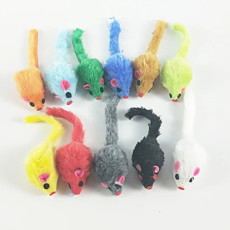 

5Pcs Flocking Mouse Funny Cat Toys Sound Plush Rubber Vinyl Pet Kitten Items Realistic Teasing Stick Supplies For Random Colors