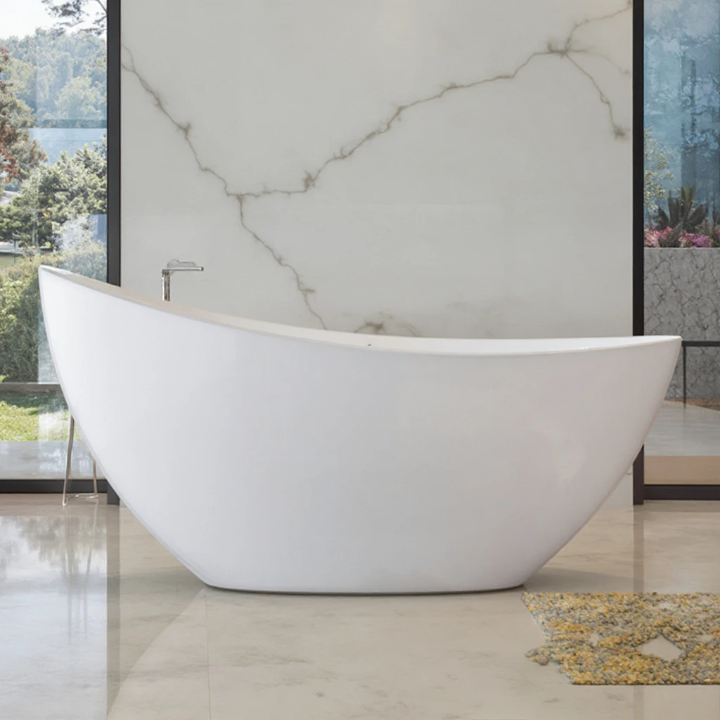 European Style Large Nordic Spa Integrated Seamless Massage Function Freestanding Hotels Crescent-Shaped Acrylic Bath Bathroom
