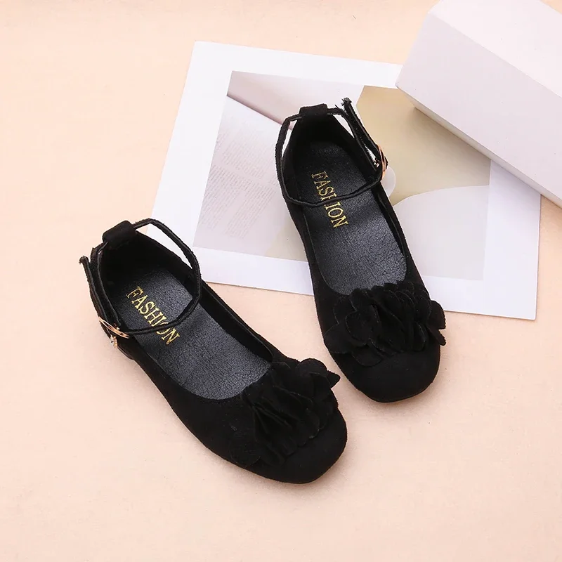 Black Leather Ankle Strap High Heels for Kids School Uniform
