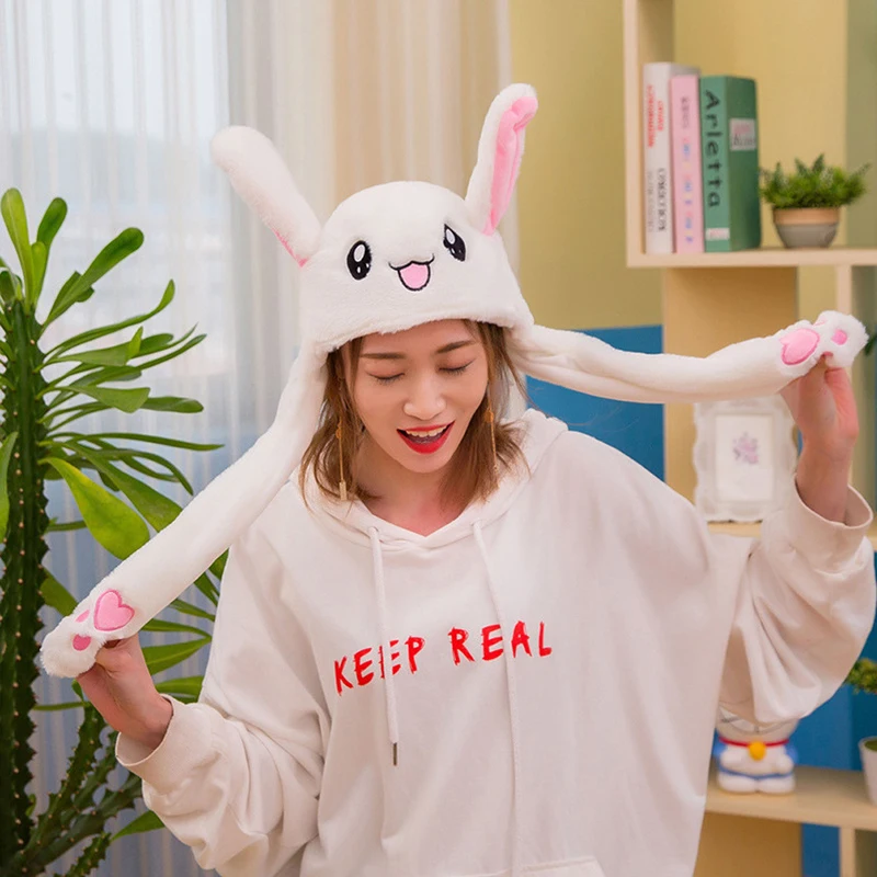 Cute Bunny Hat With Moving Ears Cartoon Bunny Ears Beanie Hat Sweet Plush Airbag Cap Party Costume Birthday Gift Toy Hats baseball cap led beanie hat