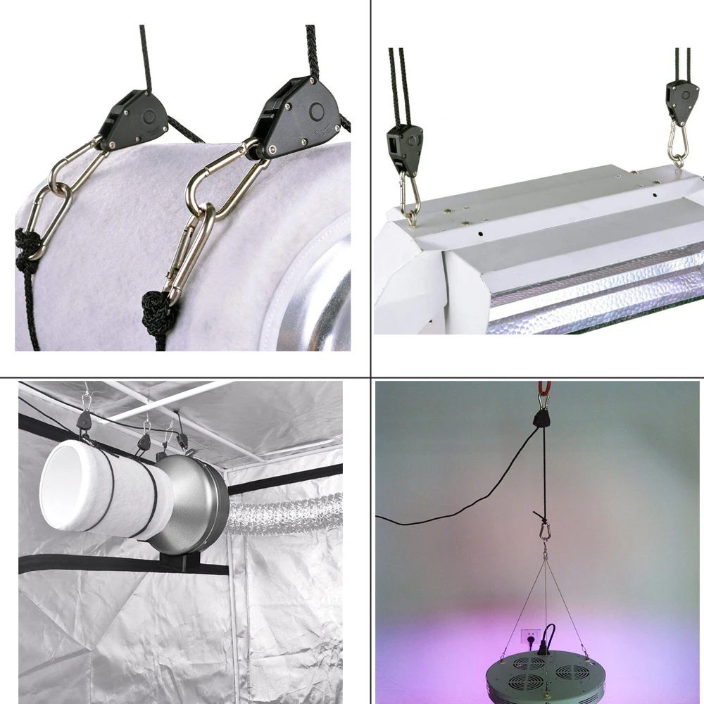 Full Spectrum LED Grow Light 1/8 Inch Ratchet Rope Grow Tent Fan Lanyard Adjustable Pulley Rope Indoor Planting Lamp Pulley Hook