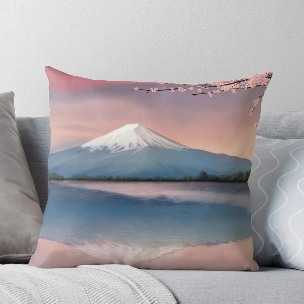 

mt fuji with cherry blossoms Throw Pillow bed pillows Ornamental Pillow