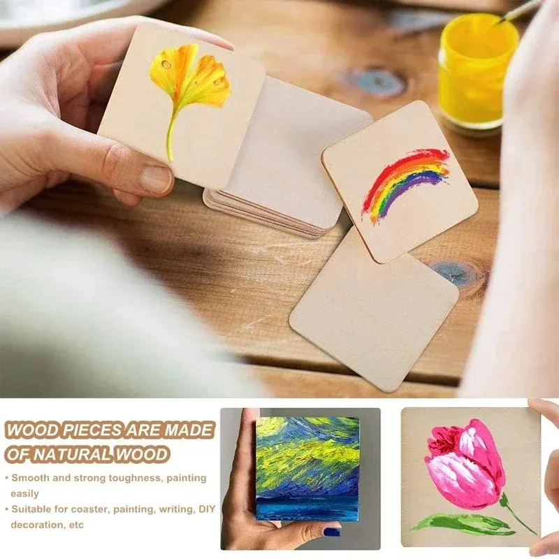Versatile Unfinished Blank Wood Squares for Crafts, Art, and Home Decor