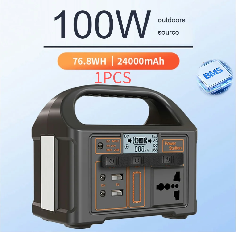 1Pcs 100W Portable Solar Power Station LED Display Power Generator Portable Outdoor Generator Battery for Camping Tent