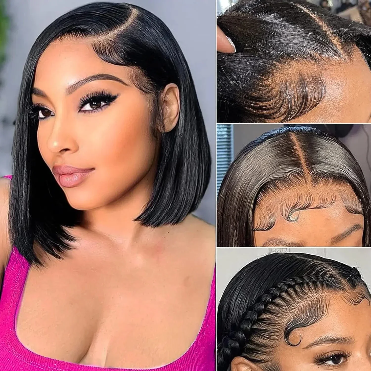 

Cosdelu 250 Density Short Bob Straight 13x6 HD Lace Front Human Hair Wig 13x4 Straight Transparent Lace Frontal Wigs For Women