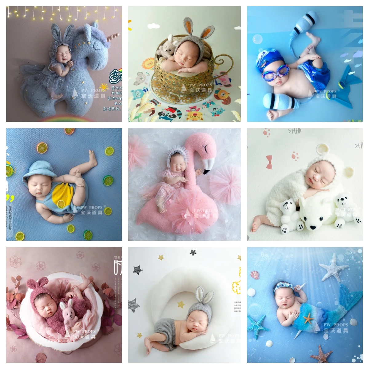 Newborn Baby Photography Props Floral Backdrop Posing Cute Animals Doll Outfits Theme Set Accessories Studio Shooting Photo Prop cartoon plush hat cute banana head cover photography prop photo prop