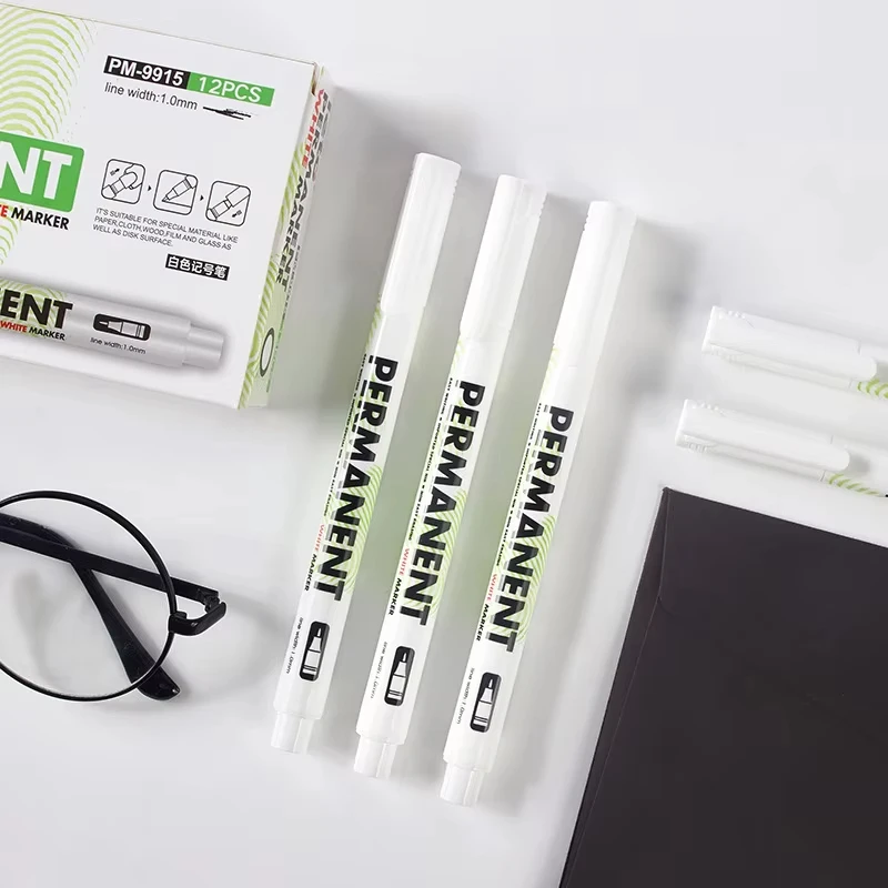10/12Pcs White Marker Pen, 1.0/3.0mm Graffiti Pens, Waterproof, Permanent Tire Painting, Notebook Tyre, Oily Environmental Pen 6