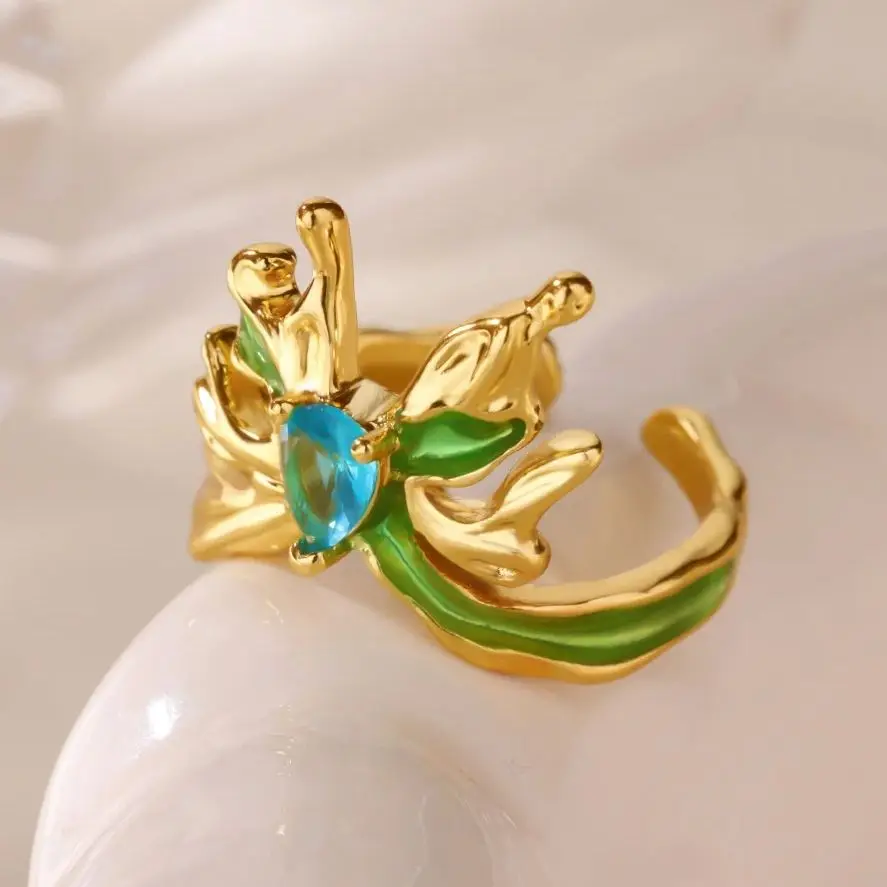 Zircon Butterfly Ring Gold Adjustable