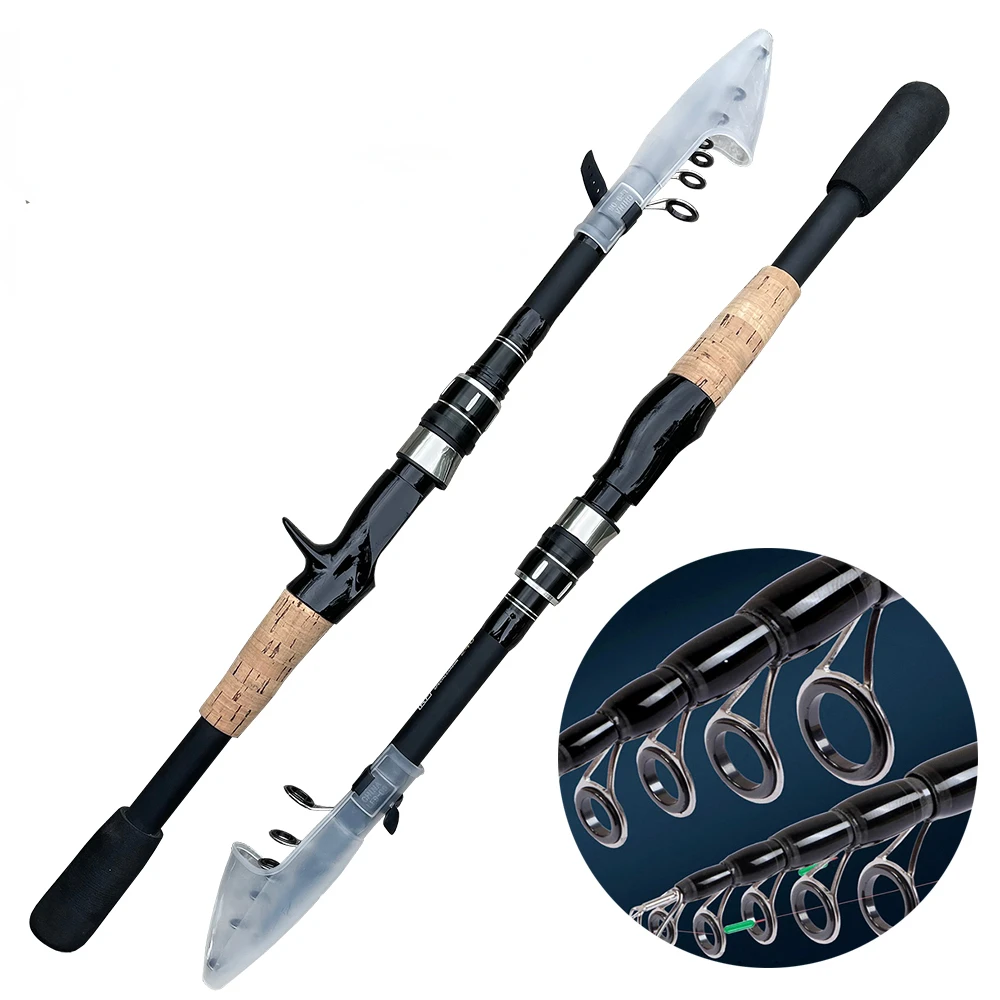 탄소 섬유 코르크 나무 손잡이 스피닝 로드, 텔레스코픽 루어 로드, 미끼 낚싯대 태클, 1.5m, 1.8m, 2.1m, 2.4m, 신제품 