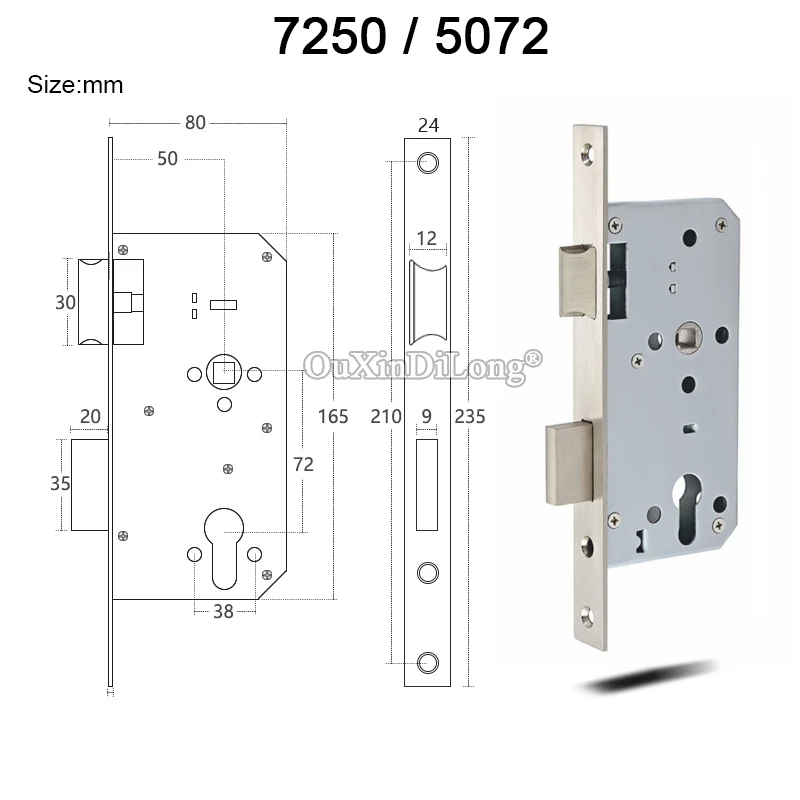 HOT European Mortise Door Lock body 7250/7255/7260/7265 Passage Fire Proof Door Lockbody Security Split Lock Repair Parts